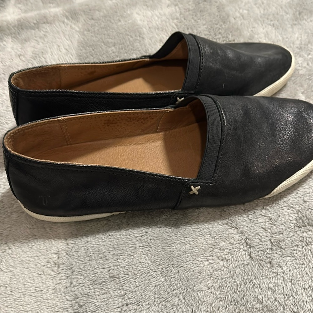 Frye black leather slip-ons size 8